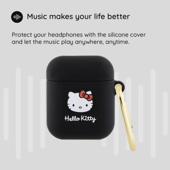 Калъф за Apple AirPods 1 / AirPods 2 - Hello Kitty Silicone 3D Kitty Head (HKA23DKHSH) - Бял