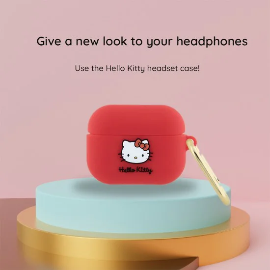 Калъф за Apple AirPods 1 / AirPods 2 - Hello Kitty Silicone 3D Kitty Head (HKA23DKHSH) - Бял