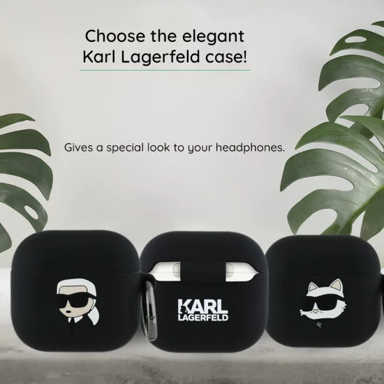 Калъф за Apple AirPods 4 - Karl Lagerfeld Silicone Karl Head 3D (KLA4RUNIKK) - Черен