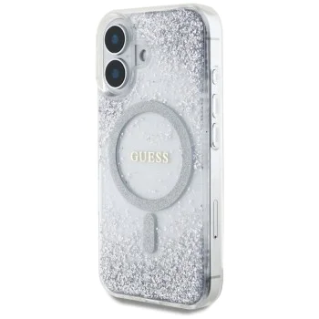 Калъф за iPhone 16 - Guess - Hardcase Resin Gradient Glitter MagSafe (GUHMP16SRRGRGES) - Silver
