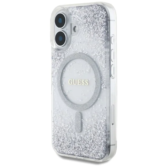 Калъф за iPhone 16 - Guess - Hardcase Resin Gradient Glitter MagSafe (GUHMP16SRRGRGES) - Silver