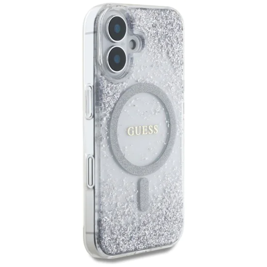 Калъф за iPhone 16 - Guess - Hardcase Resin Gradient Glitter MagSafe (GUHMP16SRRGRGES) - Silver