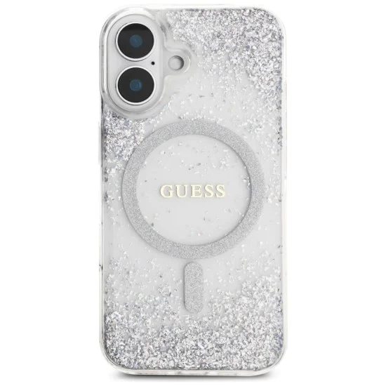 Калъф за iPhone 16 - Guess - Hardcase Resin Gradient Glitter MagSafe (GUHMP16SRRGRGES) - Silver