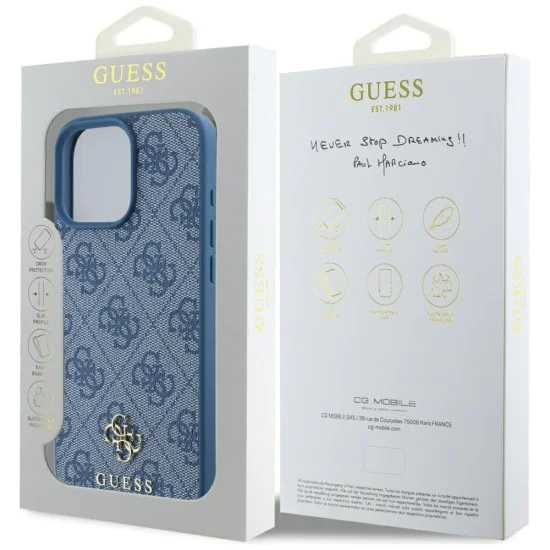 Калъф за iPhone 16 Pro Max - Guess - 4G Small and Classic Logo MagSafe (GUHMP16XP4SM4MB) - Син