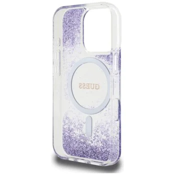 Калъф за iPhone 16 Pro - Guess - Hardcase Resin Bottom Glitter MagSafe (GUHMP16LRGRGEU) - Лилав