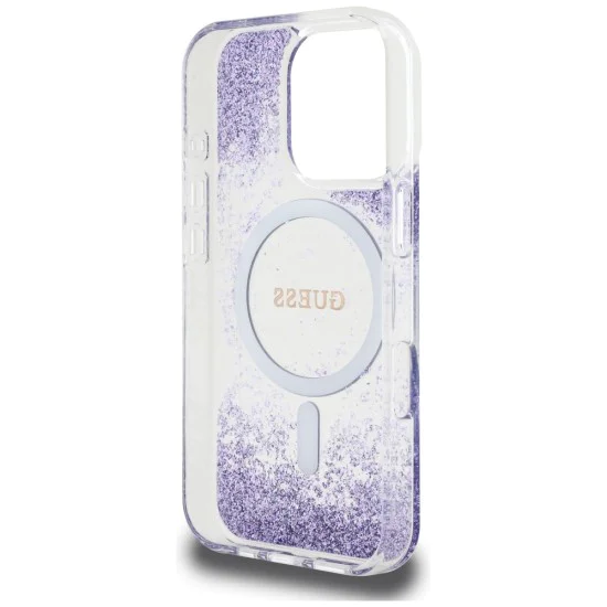 Калъф за iPhone 16 Pro - Guess - Hardcase Resin Bottom Glitter MagSafe (GUHMP16LRGRGEU) - Лилав