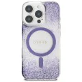 Калъф за iPhone 16 Pro - Guess - Hardcase Resin Bottom Glitter MagSafe (GUHMP16LRGRGEU) - Лилав