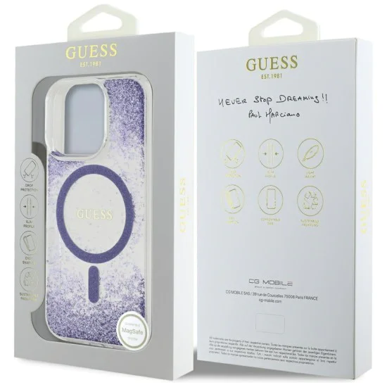 Калъф за iPhone 16 Pro - Guess - Hardcase Resin Bottom Glitter MagSafe (GUHMP16LRGRGEU) - Лилав