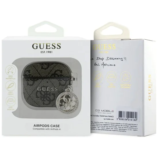 Калъф за AirPods Apple AirPods 4 – колекция Guess 4G Strass Charm (GUA4P4E4CDW) – кафяв