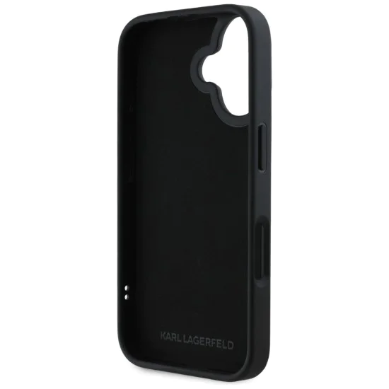 Калъф за iPhone 16 - Карл Лагерфелд - 3D дизайн (KLHCP16SRBKGVCK) - Гумено удължено блестящо лого