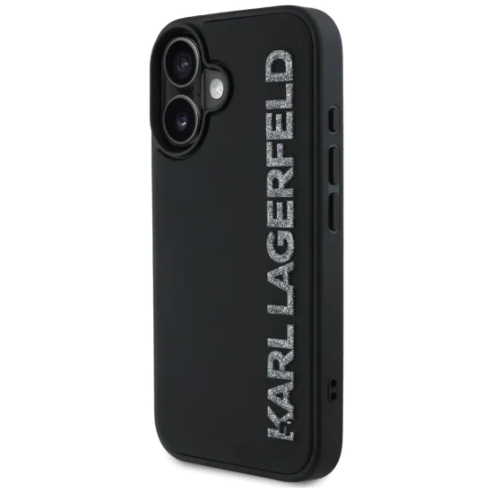 Калъф за iPhone 16 - Карл Лагерфелд - 3D дизайн (KLHCP16SRBKGVCK) - Гумено удължено блестящо лого