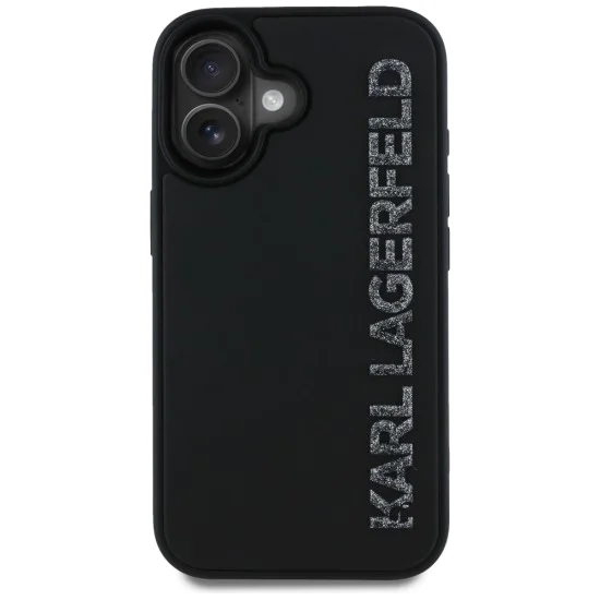Калъф за iPhone 16 - Карл Лагерфелд - 3D дизайн (KLHCP16SRBKGVCK) - Гумено удължено блестящо лого