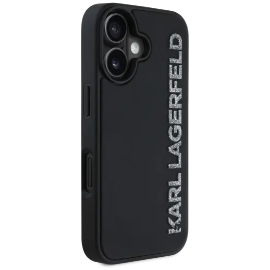 Калъф за iPhone 16 - Карл Лагерфелд - 3D дизайн (KLHCP16SRBKGVCK) - Гумено удължено блестящо лого
