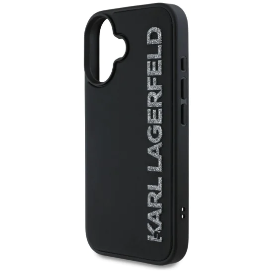 Калъф за iPhone 16 - Карл Лагерфелд - 3D дизайн (KLHCP16SRBKGVCK) - Гумено удължено блестящо лого