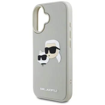 Калъф за iPhone 16 - Karl Lagerfeld - 3D Design (KLHCP16SRBCKCHLE) - Beige Rubber Karl&Choupette