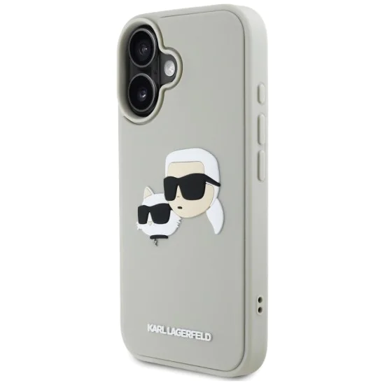 Калъф за iPhone 16 - Karl Lagerfeld - 3D Design (KLHCP16SRBCKCHLE) - Beige Rubber Karl&Choupette