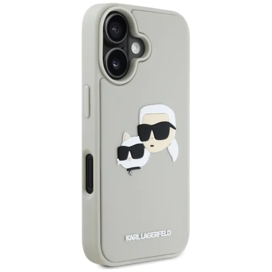 Калъф за iPhone 16 - Karl Lagerfeld - 3D Design (KLHCP16SRBCKCHLE) - Beige Rubber Karl&Choupette
