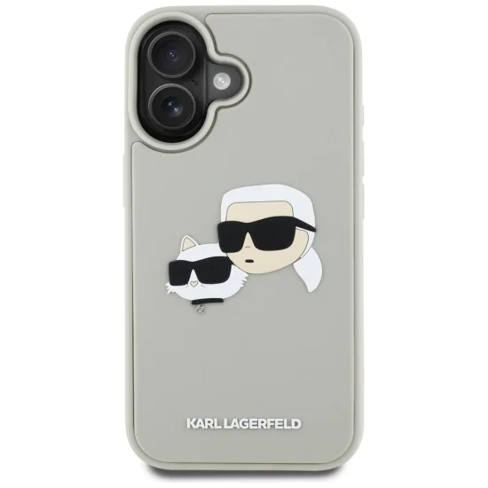 Калъф за iPhone 16 - Karl Lagerfeld - 3D Design (KLHCP16SRBCKCHLE) - Beige Rubber Karl&Choupette