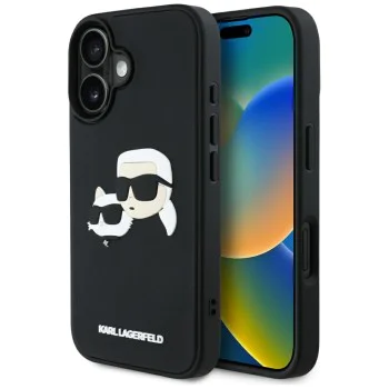Калъф за iPhone 16 - Karl Lagerfeld - 3D Design (KLHCP16SRBCKCHLK) - Гумен Karl&Choupette