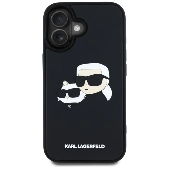 Калъф за iPhone 16 - Karl Lagerfeld - 3D Design (KLHCP16SRBCKCHLK) - Гумен Karl&Choupette