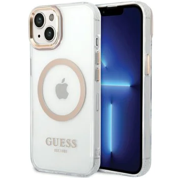 Калъф за iPhone 15 Plus - Guess Metal Outline MagSafe (GUHMP15MHTRMD) - златен