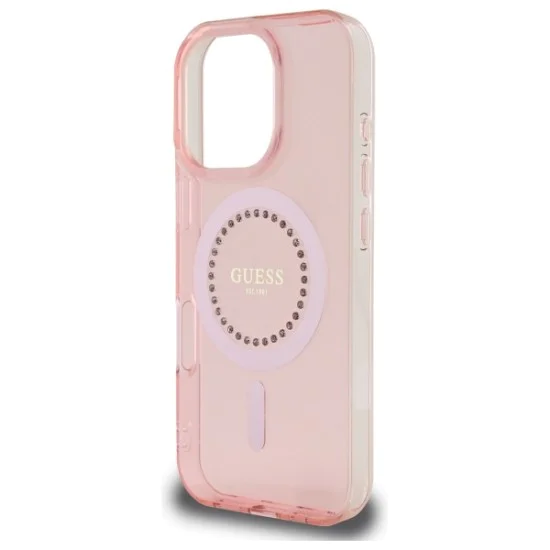 Калъф за iPhone 16 Pro - Guess IML Rhinestones MagSafe (GUHMP16LPFTDTEP) - Розов