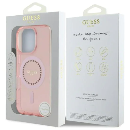 Калъф за iPhone 16 Pro - Guess IML Rhinestones MagSafe (GUHMP16LPFTDTEP) - Розов