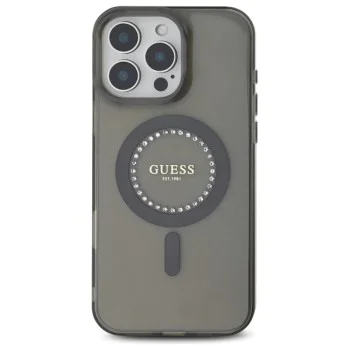 Калъф за iPhone 16 Pro - Guess IML Rhinestones MagSafe (GUHMP16LPFTDTEK) - Черен