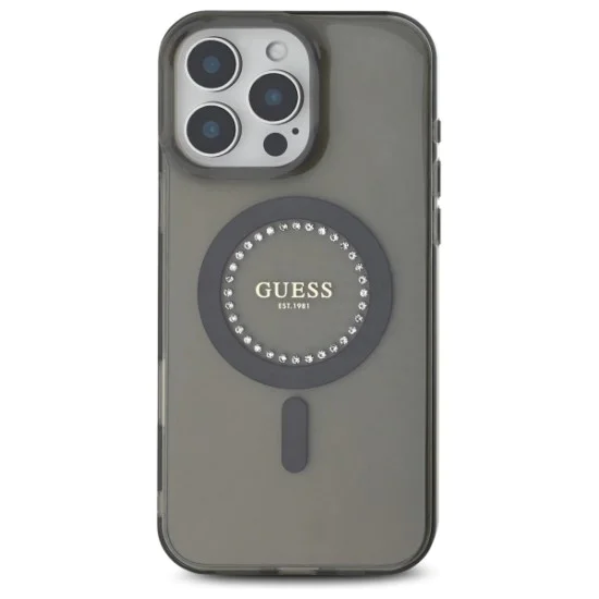 Калъф за iPhone 16 Pro - Guess IML Rhinestones MagSafe (GUHMP16LPFTDTEK) - Черен