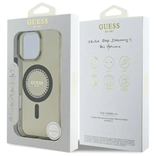 Калъф за iPhone 16 Pro - Guess IML Rhinestones MagSafe (GUHMP16LPFTDTEK) - Черен