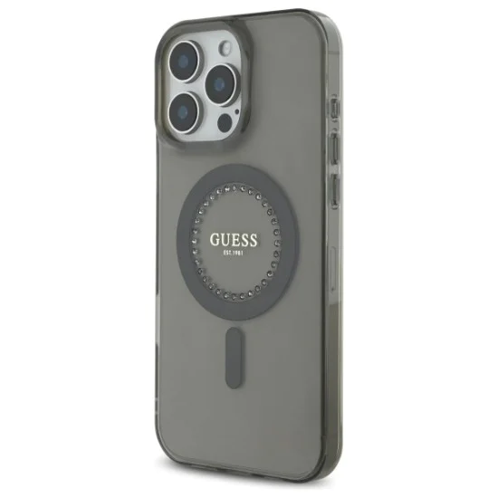 Калъф за iPhone 16 Pro - Guess IML Rhinestones MagSafe (GUHMP16LPFTDTEK) - Черен