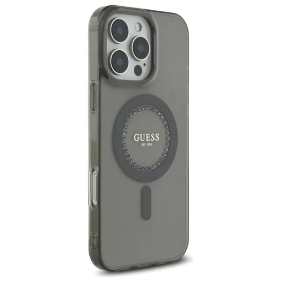 Калъф за iPhone 16 Pro - Guess IML Rhinestones MagSafe (GUHMP16LPFTDTEK) - Черен