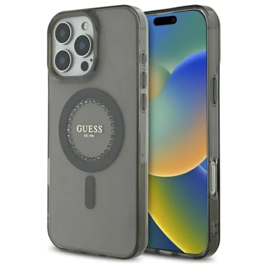 Калъф за iPhone 16 Pro - Guess IML Rhinestones MagSafe (GUHMP16LPFTDTEK) - Черен