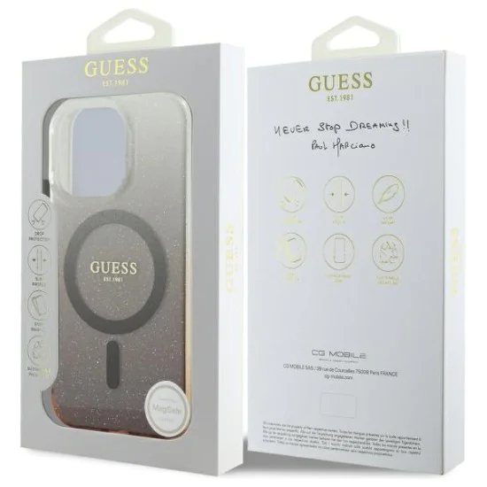Калъф за iPhone 16 Pro - Guess IML Glitter Glitter Gradient MagSafe (GUHMP16LHGRGRCELW) - Кафяв