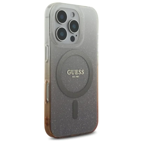 Калъф за iPhone 16 Pro - Guess IML Glitter Glitter Gradient MagSafe (GUHMP16LHGRGRCELW) - Кафяв