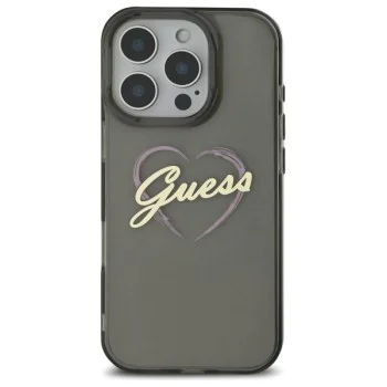 Калъф за iPhone 16 Pro - Guess Hardcase IML Heart (GUHCP16LHCHGSPK) - черен