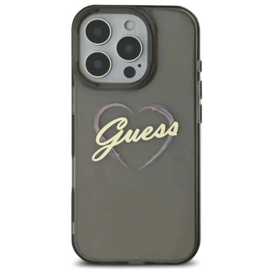 Калъф за iPhone 16 Pro - Guess Hardcase IML Heart (GUHCP16LHCHGSPK) - черен