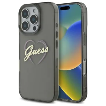 Калъф за iPhone 16 Pro - Guess Hardcase IML Heart (GUHCP16LHCHGSPK) - черен