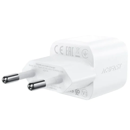 Комплект зарядно устройство за стена A77 – Acefast, с USB-C кабел, зарядно устройство Type-C Mini GaN, PD30W – бяло