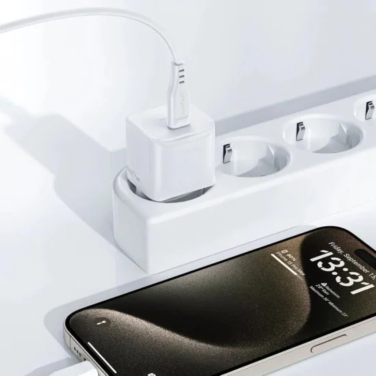 Комплект зарядно устройство за стена A77 – Acefast, с USB-C кабел, зарядно устройство Type-C Mini GaN, PD30W – бяло