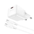 Комплект зарядно устройство за стена A77 – Acefast, с USB-C кабел, зарядно устройство Type-C Mini GaN, PD30W – бяло