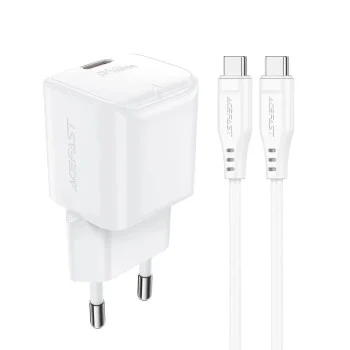 Комплект зарядно устройство за стена A77 – Acefast, с USB-C кабел, зарядно устройство Type-C Mini GaN, PD30W – бяло