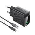 Комплект зарядно за стена A90 – Acefast, с Type-C кабел, USB, 18W, GaN технология – черно