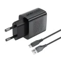 Комплект зарядно за стена A90 – Acefast, с Type-C кабел, USB, 18W, GaN технология – черно