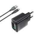 Комплект зарядно за стена A90 – Acefast, с Type-C кабел, USB, 18W, GaN технология – черно