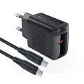 Комплект зарядно за стена A82 – Acefast, с USB-C кабел, Type-C, GaN технология, PD20W – черно