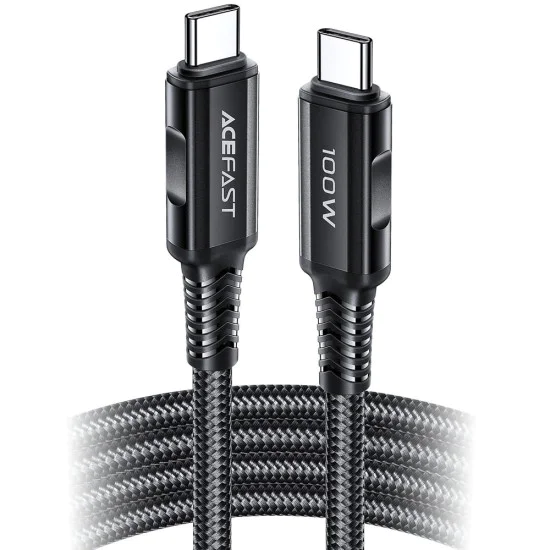Кабел за данни C4-03 – Acefast, Type-C към Type-C, 100W, 5A, 480Mb/s, Високоскоростно зареждане, 2m – Черен