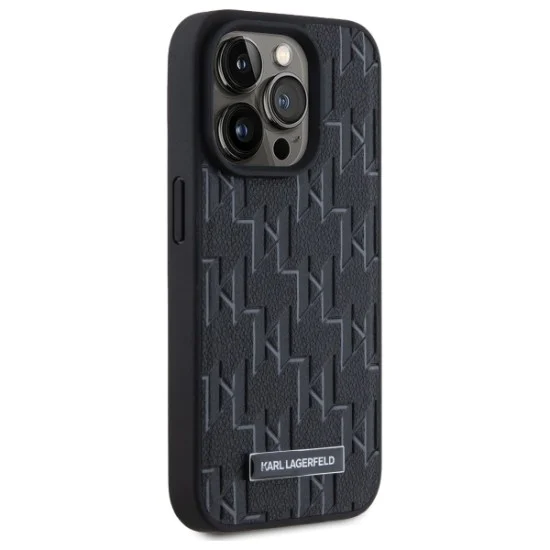 IPhone 15 Pro Case - Karl Lagerfeld Leather MagSafe (KLHMP15LPKHPORPK) - монограм метално лого