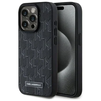 IPhone 15 Pro Case - Karl Lagerfeld Leather MagSafe (KLHMP15LPKHPORPK) - монограм метално лого