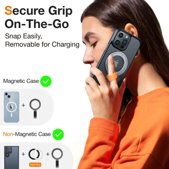 Torras - Ostand Magnetic Ring - Въртяща се на 360° стойка, държач за телефон/ръкохватка, лесно закрепване - черен